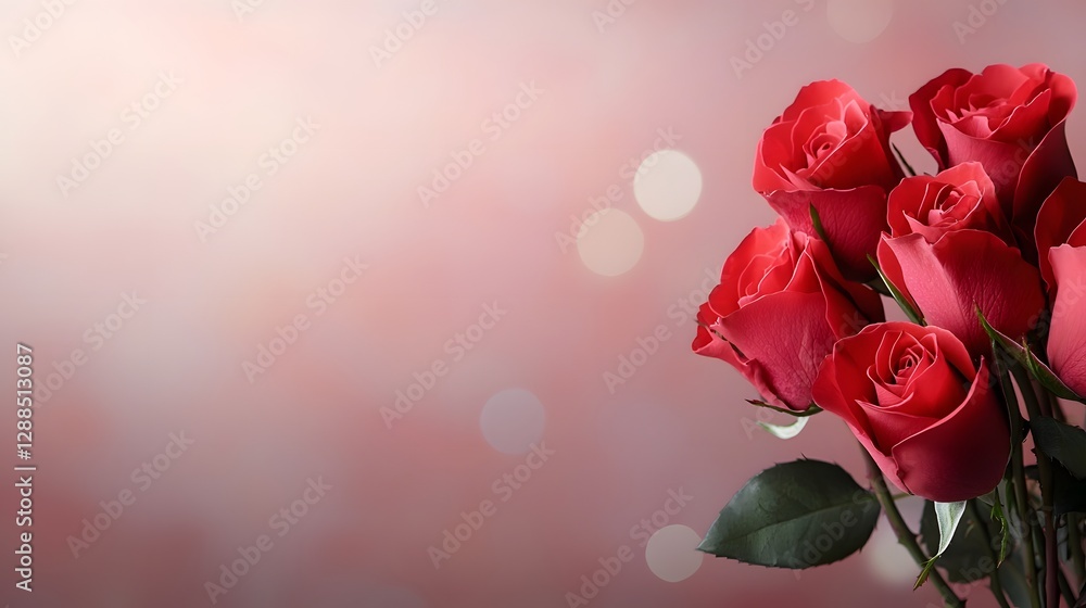 Poster beautifully arranged red roses with a soft blurred bokeh effect in the background creating a romanti