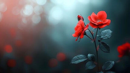 Obraz premium Beautifully arranged red roses in a symmetrical pattern with a soft blurred bokeh effect in the center creating a romantic and dreamy atmosphere