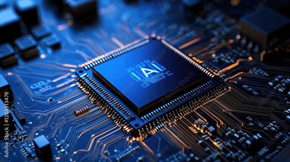 Aufkleber artificial intelligence microchip powers futuristic circuit board technology
