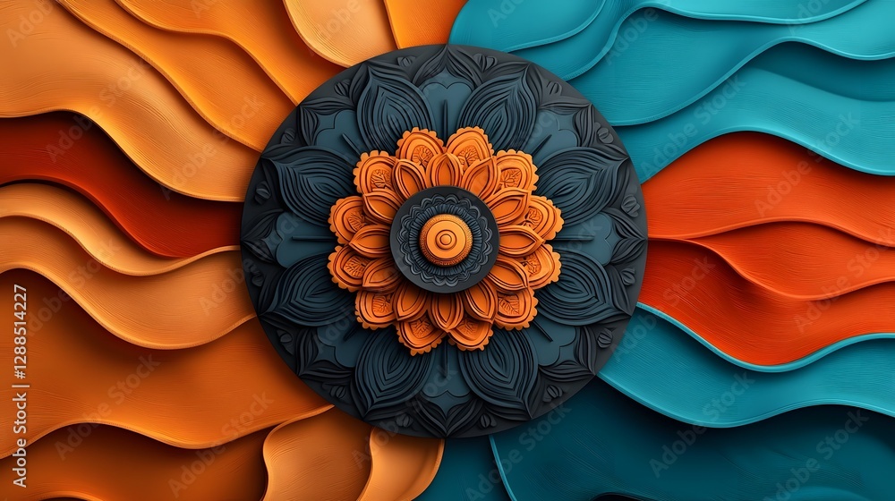 Poster beautifully detailed and layered mandala patterns with a soft glowing gradient center showcasing the