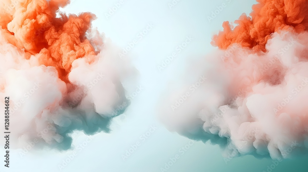 Poster beautifully soft pastel colored cloud like shapes gently merging and fading into a serene white spac