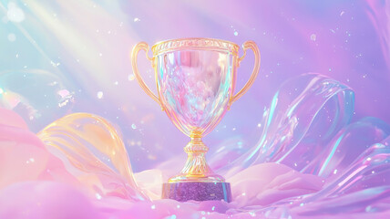 radiant golden trophy surrounded by shimmering colors and soft textures, symbolizing achievement and celebration