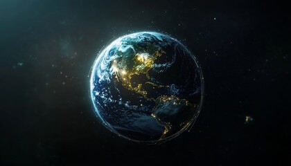 Fototapeta premium Planet Earth at Night, North and South America. City Lights Illuminating the Dark Side