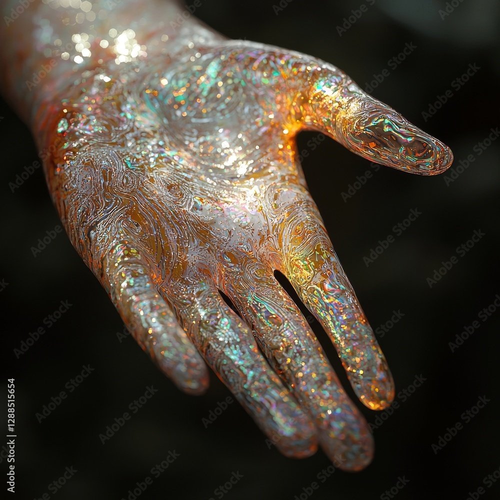 Poster a futuristic abstract design concept featuring 3d art holography, with a liquid metallic texture and