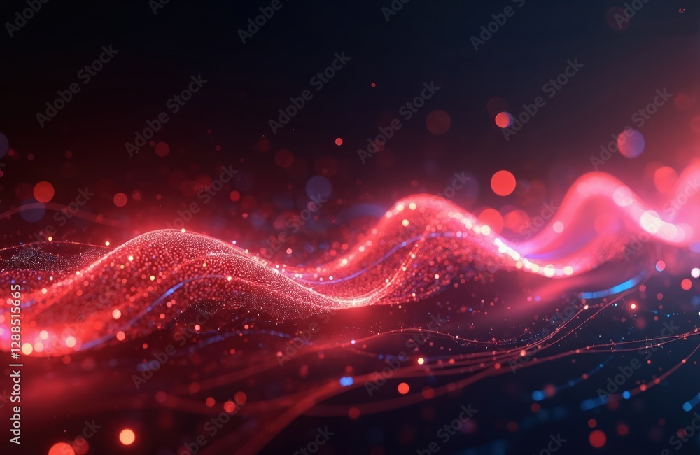 Aufkleber Abstract futuristic wallpaper with red neon glowing moving wave lines. Bokeh lights for data transfer concept. Fantastic modern design, high tech innovation, glowing shimmering luxurious creative art.