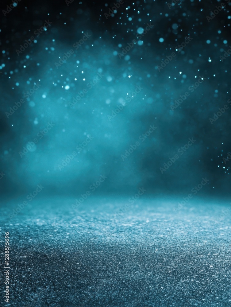 Aufkleber an ethereal cyan light emanates from a textured surface, with sparkling particles floating above