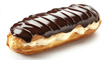A classic French eclair with glossy chocolate glaze