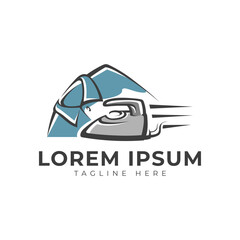 Fast Laundry with Iron Logo Vector Icon Illustration