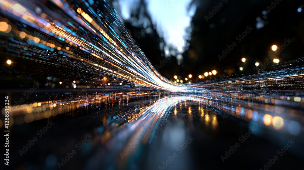 Poster a 3d rendering features an abstract, futuristic background illuminated by ultraviolet hues, complete