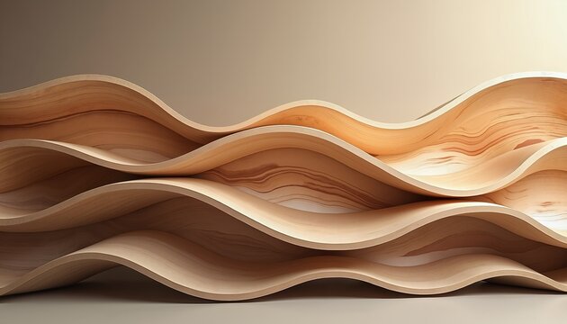 Wavy wooden sculpture with warm tones, elegant interior decoration symbolizing tranquility - Powered by Adobe