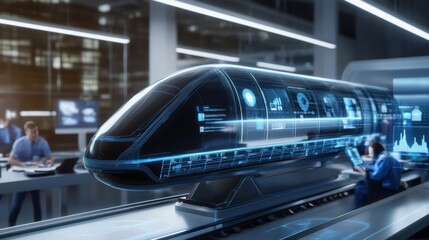Futuristic High-Speed Train Model with Digital Interface Display