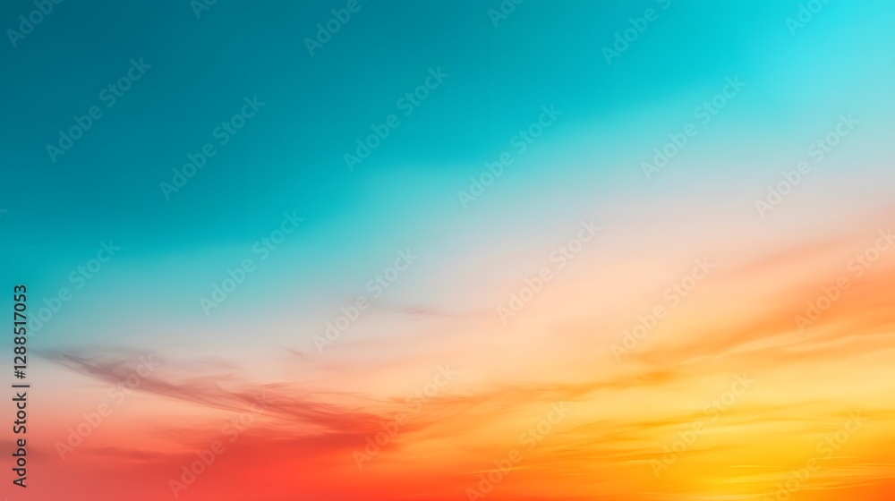 Poster breathtaking gradient sky fading from warm orange and red hues to deep blue tones creating a mesmeri