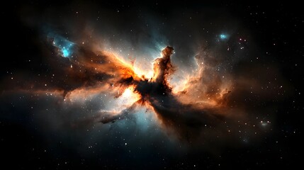 Fototapeta premium Breathtaking image of a colossal fiery galactic nebula stretching across the vast dark expanse of the cosmic universe with swirling clouds of luminous