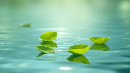 Serene Green Leaves Floating Gently On Calm Water