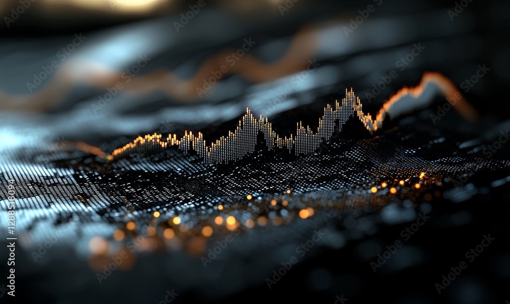 Poster create a visual representation of the stock market using ascending candlesticks and vibrant lines