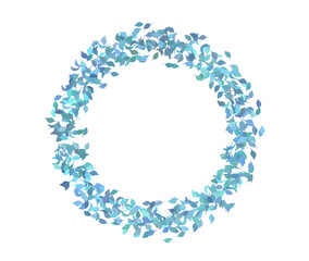 青色の葉っぱの丸いフレーム　水色　ブルー