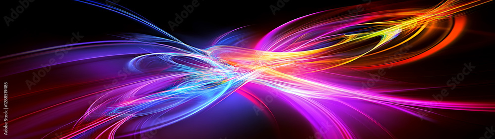 Poster Vibrant Cosmic Energy Flow   Powerful Abstract Digital Lighting and Waves Forming a Dynamic Luminous and Futuristic Composition