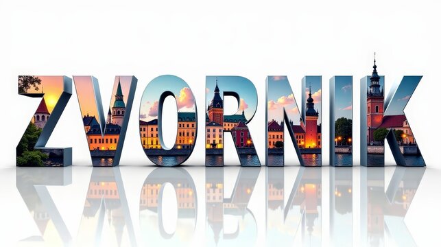 Zvornik letters City, Word illustration, travel and tourism in Bosnia and herzegovina Attraction Wall Gift Decoration