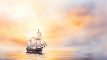 Fototapeta premium Majestic Sailboat Gliding Across Serene Waters at Sunset