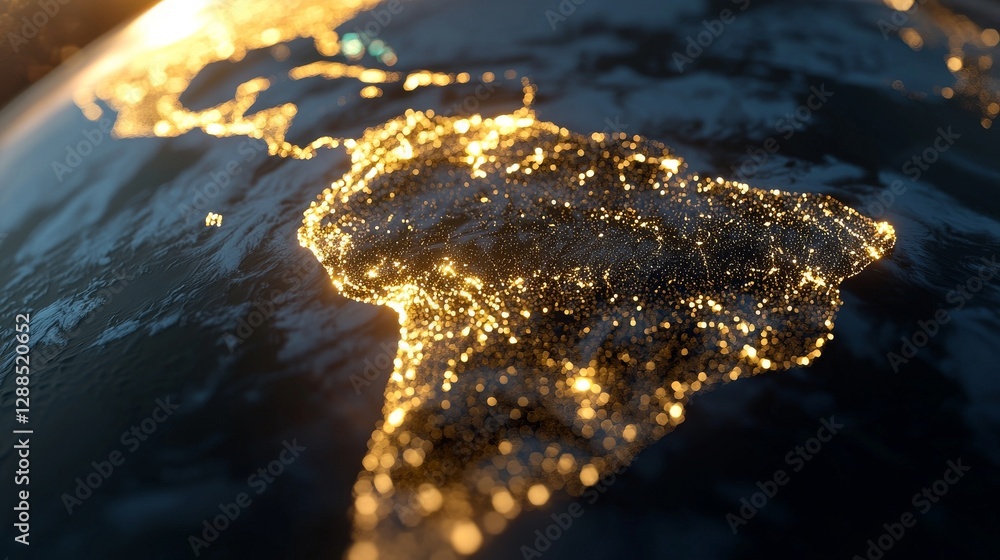 Poster a virtual representation of the earth is formed by a complex network of radiant, interconnected line