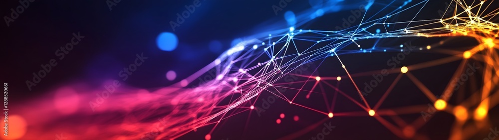 Poster Vibrant digital abstract with glowing network of interconnected particles and energy flows  Futuristic technology and intelligence concept  Dynamic