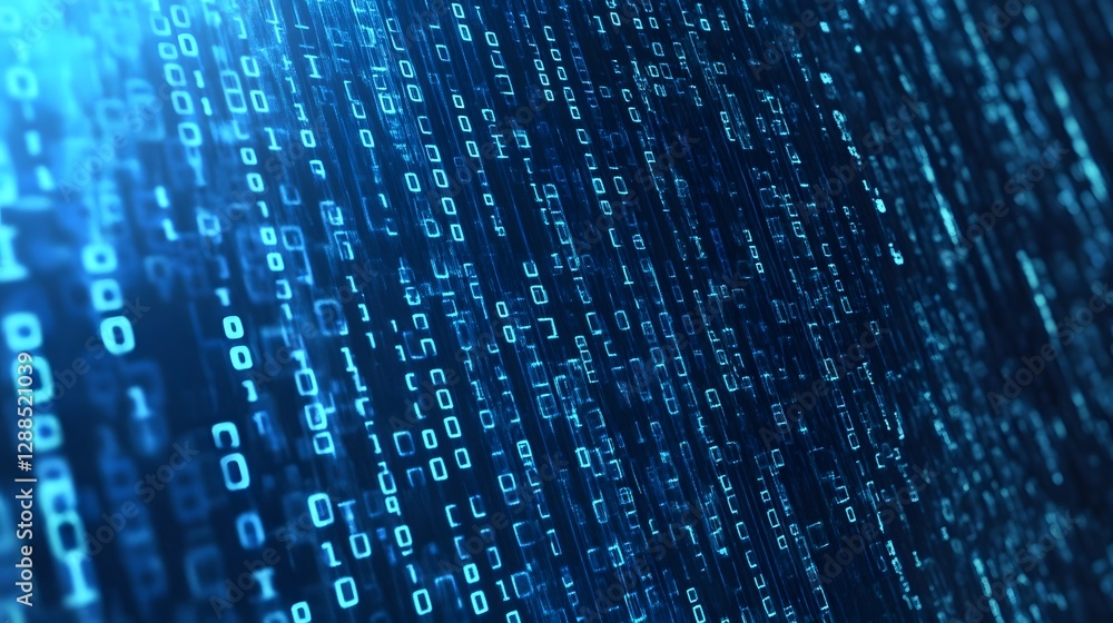 Poster Vibrant Digital Binary Code Backdrop With Flowing Data Strings and Tech Patterns  Abstract Technology Background Featuring Futuristic Digital Matrix Information Flow and Computer Programming Visuals