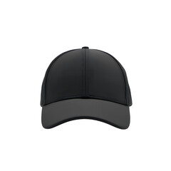 Black baseball cap with structured design and rounded visor, isolated on transparent background PNG 