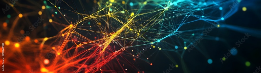 Poster Vibrant Digital Connectivity Network Shaping the Future of Communication and Technology  Abstract of a complex digital network with dynamic particles neon lights and futuristic elements