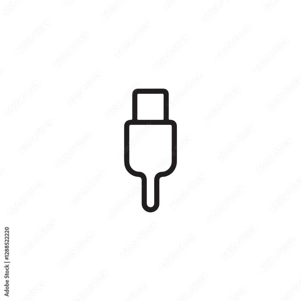 Fototapete usb type c port minimal line art, vector icon isolated on white background