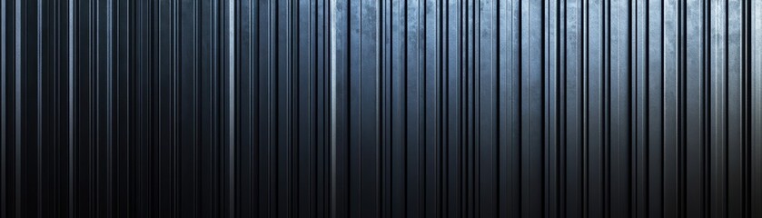 Obraz premium Black corrugated metal wall with soft reflections, modern industrial style