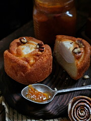 Cream cheese cake on dark background