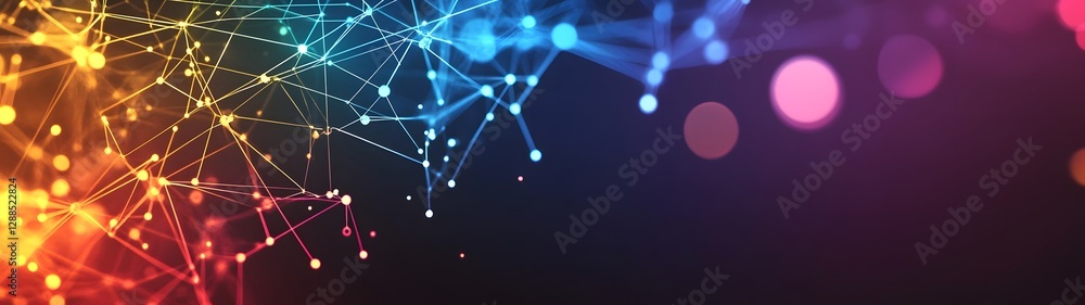Aufkleber Vibrant digital network backdrop with futuristic interconnected nodes flowing energy and a dynamic colorful design  Representing the power of technology innovation