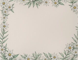A delicate floral border design featuring hand-drawn daisies and greenery on a soft, blank background, perfect for invitations or decorative stationery.