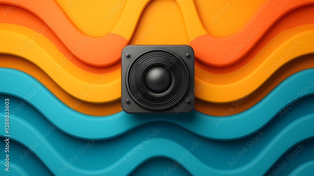 Poster captivating abstract featuring retro inspired radio wave patterns with bold color contrast and symme