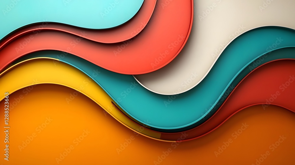 Poster captivating abstract digital art featuring retro inspired wave patterns with symmetrical curves and 