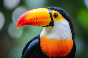 Channel billed toucan showing its colorful beak in the jungle