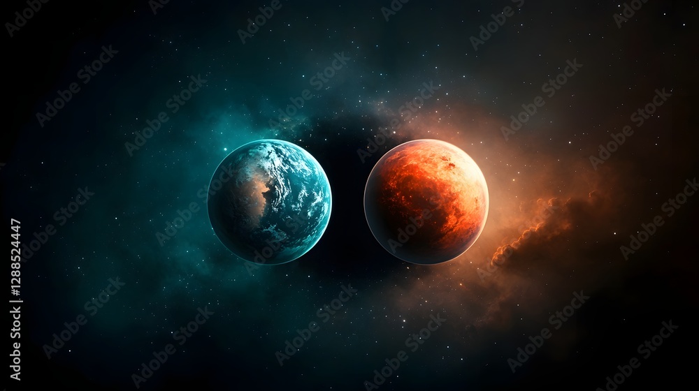 Poster captivating cosmic dual planets hovering in distant ethereal space a mesmerizing celestial landscape