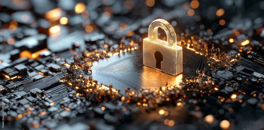 Poster the concept of safety protection and information privacy is represented by a digital padlock in a sh