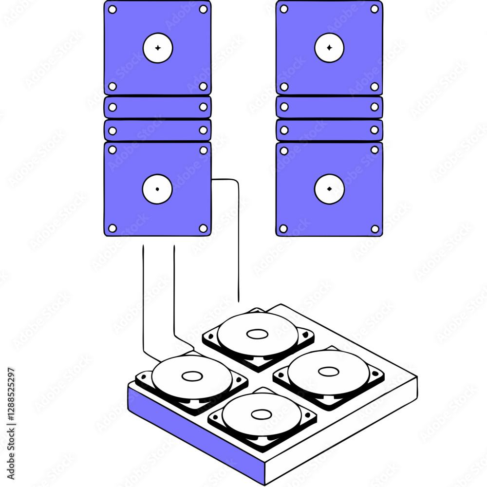 Poster diagram showcases a data storage configuration highlighting four base components connected to two ve