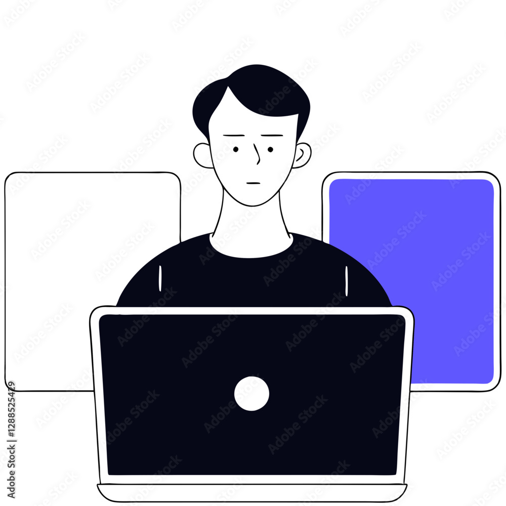 Poster a person is intently engaged with a laptop in a clean, modern workspace. the setting features simple