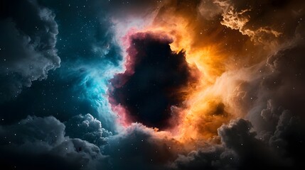 Captivating Cosmic Swirls Vibrant Nebulae and Galaxies Erupting in a Dimensional Void of Deep Space  Dramatic Turbulent and Mysteriously Alluring Cosmic Phenomenon