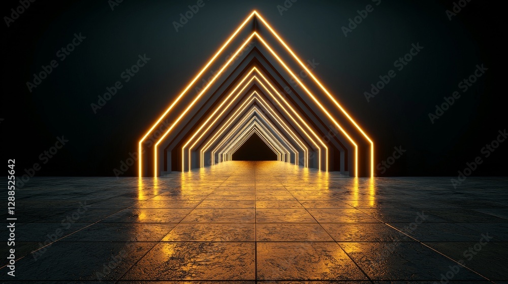 Poster a 3d rendering featuring an abstract, futuristic neon background with red and blue lines that glow i