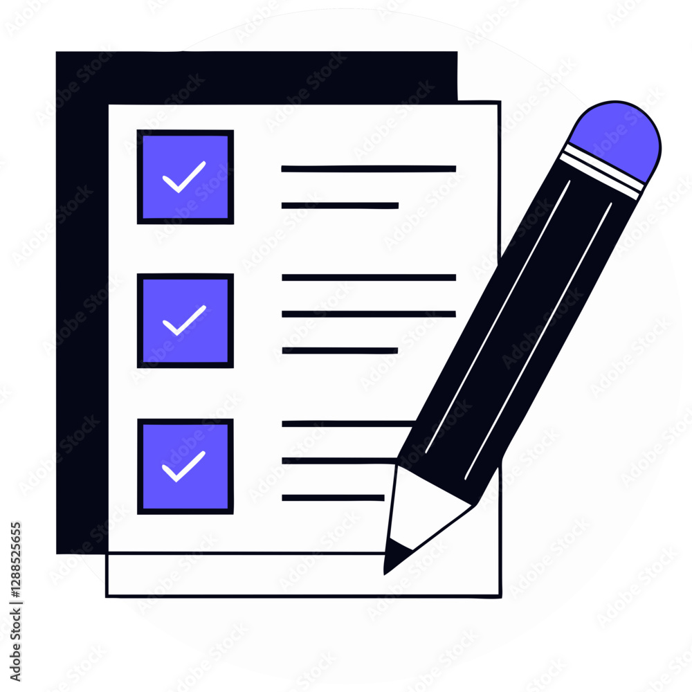 Aufkleber a simple illustration of a pencil actively writing on a checklist paper filled with check marks. the