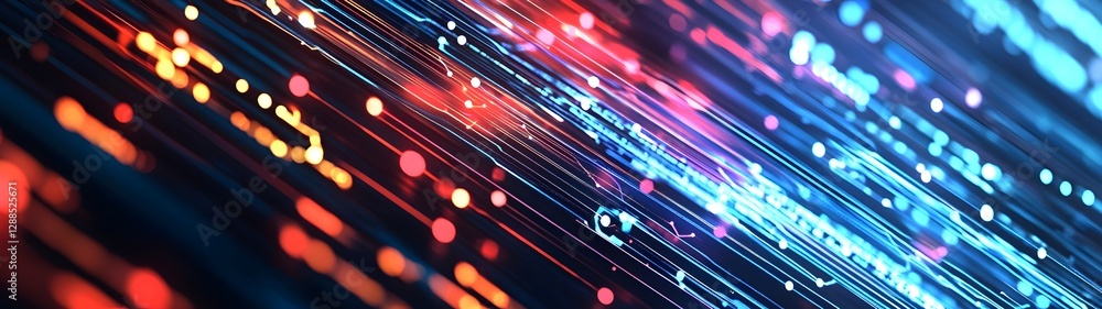 Aufkleber Vibrant swirling fiber optic light trails in a dark background representing the rapid transmission of digital information advanced technology and the future of high speed communication networks