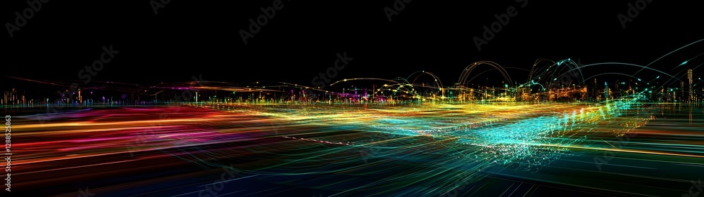 Aufkleber vibrant trails of luminous movement in the nighttime city landscape blurred lights and colorful stre