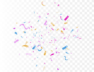 confetti isolated on transparent background. Falling serpentine. Realistic bright serpentine. Flying holiday tinsel. Anniversary decorative elements.