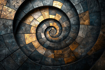 Fototapeta premium Abstract Metallic Spiral Gold Gray Black Geometric Pattern Texture