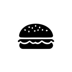 A small burger icon silhouette for restaurant on white background