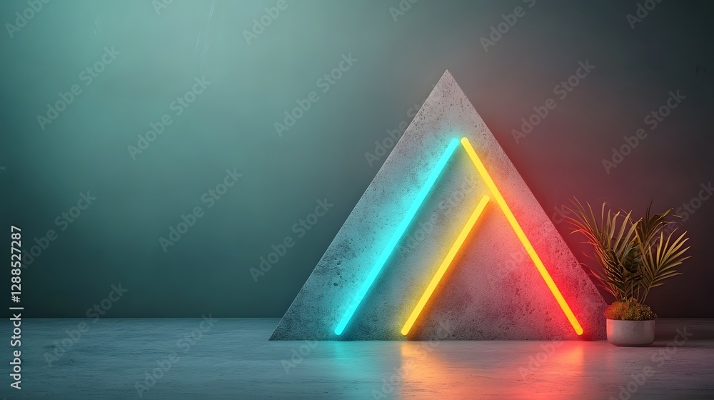 Poster captivating geometric neon shapes symmetrically positioned on both edges creating a mesmerizing futu