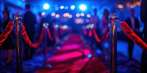 A high-profile business gala reception with stylish decor and blurred attendees arriving.